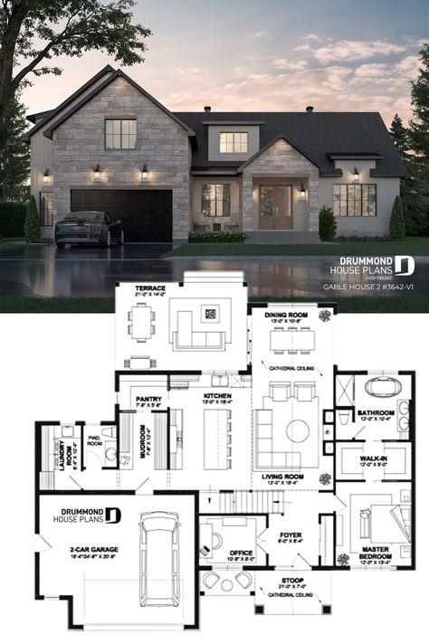 Modern Suburban House, Two Storey House Plans, Modern Family House, Aesthetic Interior Design, Gable House, Drummond House Plans, 2 Storey House Design, Sims 4 House Building, Sims 4 House Plans