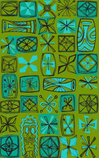 Tela, Retro Tiki Bar, Tiki Bar Wallpaper, Vintage Tiki Art, Tiki Color Palette, Tiki Illustration, Tiki Wallpaper, Tiki Pattern, Tiki Design