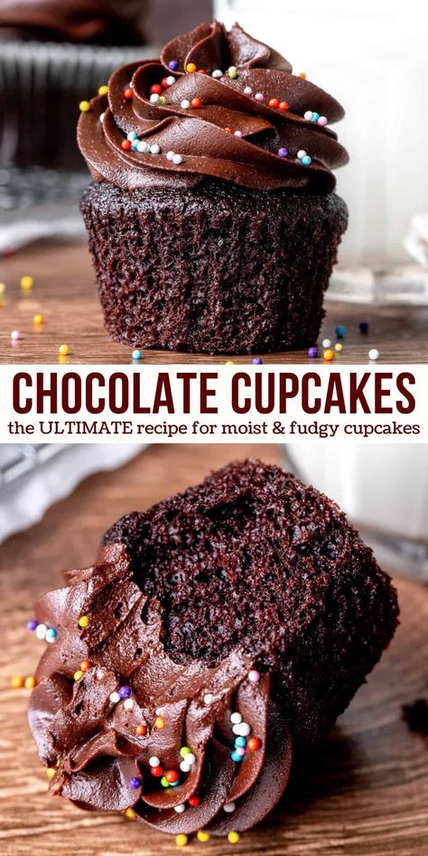 Moist and tender with an extra fudgy chocolate flavor - these chocolate cupcakes are incredible. They stay moist for days thanks to a few key, but simple, ingredients. Better still, the entire recipe can be made by hand without the use of an electric mixer. Top them with chocolate frosting for a double dose of chocolate! #chocolate #cupcakes #doublechocolate #moist #cake #chocolatefrosting #chocolatebuttercream from Just So Tasty Double Chocolate Cupcakes, Creamy Chocolate Frosting, Best Chocolate Cupcakes, Chocolate Cupcakes Moist, Bakers Chocolate, Cupcake Recipes Chocolate, Oreo Dessert, Deilig Mat, Creamy Chocolate