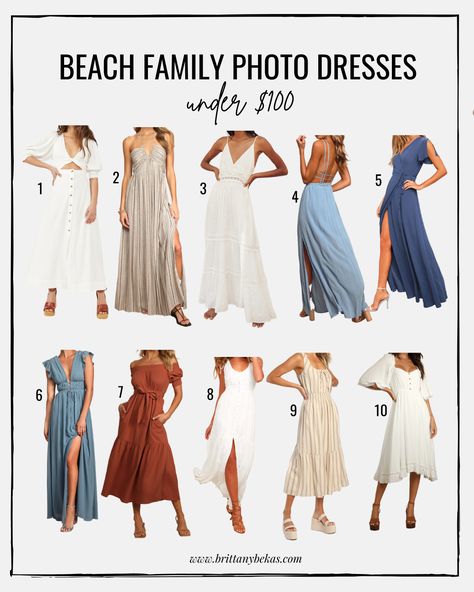 Family Coordinating Outfits Vacation, Womens Dress For Beach Pictures, Dress For Beach Photos, Family Beach Photoshoot Outfits Color Schemes, Beach Dresses For Family Photos, Beach Family Photos Dress, White Family Photo Outfits Beach, Best Dresses For Family Photos, Casual Outfits Family Photos