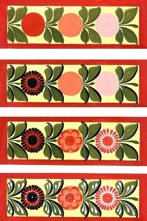 Polish Folk Art Painting, How To Paint Folk Art Flowers, Folk Art Flowers Step By Step, Russian Folk Art Painting, Czech Art Folk, Folk Art Templates, Swedish Flour Paint Recipe, Folk Art Floral Patterns, Folk Art Mexican