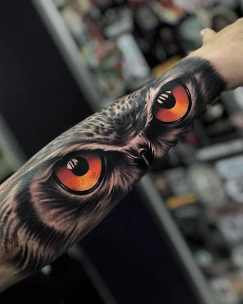 12+ Realistic Owl Eyes Tattoo Designs - PetPress Owl Eyes Tattoo, Owl Forearm Tattoo, Owl Eye Tattoo, Realistic Owl Tattoo, Tiger Eyes Tattoo, Owl Tattoo Sleeve, Owl Tattoo Drawings, Animal Sleeve Tattoo, Eyes Tattoo