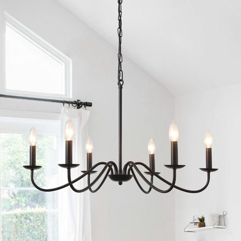 Gracie Oaks Marquest 6 - Light Dimmable Classic / Traditional Chandelier & Reviews - Wayfair Canada Hanging Candle Lights, Farmhouse Candles, Flush Mount Chandelier, Rustic Pendant Lighting, Black Light Fixture, Door Wreaths Diy, Pendant Lights & Chandeliers, Modern Contemporary Style, Candle Chandelier
