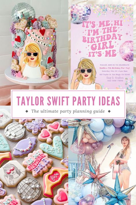 Taylor Swift Party Ideas (The Ultimate Planning Guide) - Pretty My Party Taylor Swift 12th Birthday, Taylor Swift Party Photobooth, 8th Girls Birthday Party Ideas, Taylor Birthday Party Ideas, 7 Year Birthday Party Themes, Taylor Swift Birthday Photoshoot Ideas, Double Digits Era Party, 6th Girl Birthday Party Ideas, Taylor Swift Birthday Party Ideas Midnights