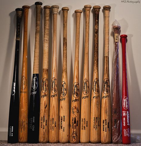 Baseball bat collection. ("Slugger" by MAZ.Photography, via Flickr) Ribe, Gang Style, Mirror Game, Michael Myers Mask, Wood Bat, Baseball Bats, Baseball Art, Make A Game, Trigger Happy Havoc
