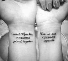 Roman Numeral Tattoos For Couples, True North Couple Tattoo, Spouse Tattoos Marriage, Husband And Wife Tattoos Unique, Couple Tattoo Quotes, Marriage Tattoos, Couple Tattoos Love, Him And Her Tattoos, Wife Tattoo