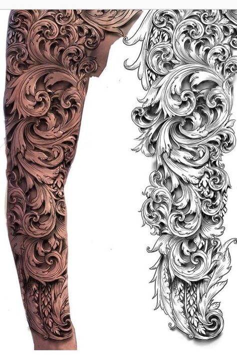 Scroll Tattoo, Scroll Tattoos, Mangas Tattoo, Molecule Tattoo, Filigree Tattoo, Tato Lengan, Skull Sleeve, Skull Sleeve Tattoos, Forarm Tattoos