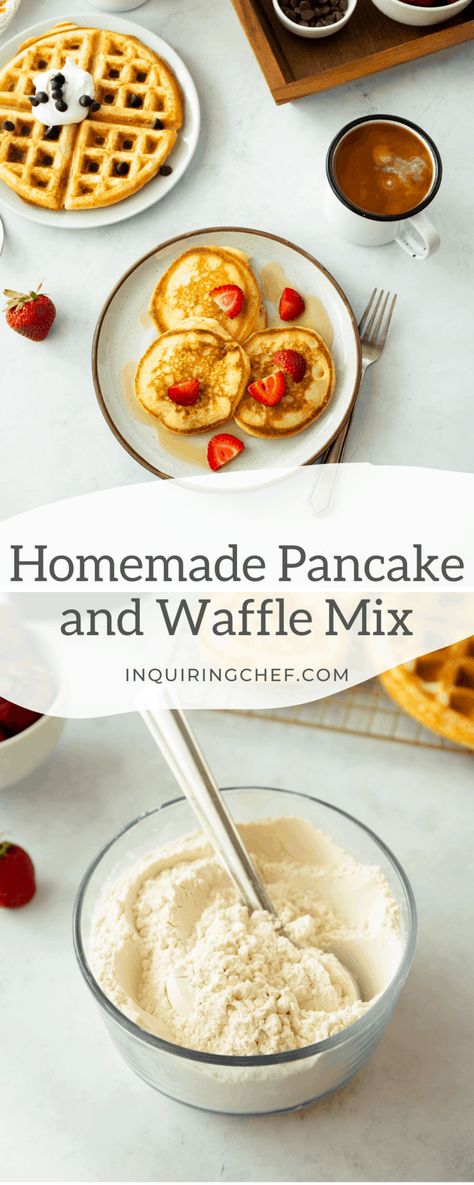 Forget the store-bought stuff and stir up a batch of this mix to keep in the pantry. Delicious homemade pancakes and waffles are always just minutes away. Waffle Mix Recipe, Waffle Mix Recipes, Homecooked Dinner, Baking With Toddlers, Homemade Waffle, Pancake And Waffle, Easy Homemade Pancakes, Pancake Mix Recipe, Homemade Pancake Mix