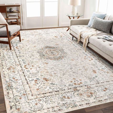 Vintage Boho Rug, Area Rug Master Bed, Boho Clean Living Room, Rugs In Master Bed, Machine Washable Area Rugs, Warm Rugs Living Room, Modern Farmhouse Living Room Rug, Best Washable Rugs, Living Room Designs Boho