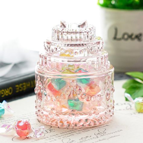 PRICES MAY VARY. Beautiful Glass Candy Dish: This gorgeous candy jar with lid is crafted from high-quality lead-free glass that catches and reflects light to stunning effect. Glass won't fade and won't develop odors. It's healthy and environmentally friendly, making it a healthier choice than plastic storage jars. Overall diameter: 2.8 inches, overall height: 3.5 inches (dimensions of the candy part: 2.3*1.8in). Fancy Design: Its exterior design adopts a cake-shaped design, with pink color, cute Small Bedroom Ideas For Women, Crystal Candy, Candy Cookie, Cake Shapes, Candy Cookies, Candy Jar, Glass Candy Dish, Candy Bowl, Crystal Suncatchers