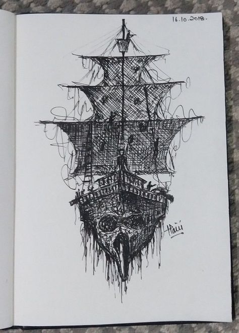 The Black Pearl Ship Tattoo, Black And White Ship Tattoo, The Black Pearl Ship Drawing, Pirates Of The Caribbean Ship Drawing, Ghost Ship Drawing, Pirates Of The Caribbean Sketches, The Black Pearl Tattoo, Black Pearl Drawing, Pirates Of The Caribbean Black Pearl