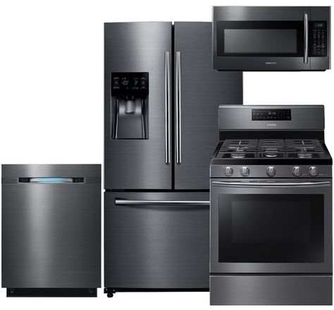 Affordable Kitchen Appliances, Cooktop Kitchen, Samsung Kitchen Appliances, Range Kitchen, Samsung Kitchen, Kitchen Appliance Set, Black Stainless Steel Appliances, Black Stainless Steel Kitchen, Black Appliances Kitchen