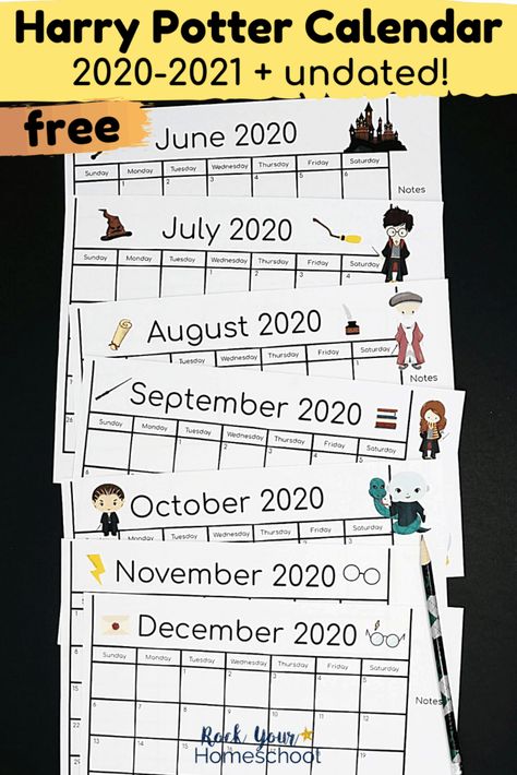 Make planning special with these free Harry Potter-Inspired calendar pages. These monthly pages run from June 2020-December 2021. #harrypottercalendar #freeharrypottercalendar #harrypotterprintables #freeharrypotterprintables Drawing Calendar, Harry Potter Calendar, Harry Potter Drawing, Printable December Calendar, Blank Calendar Pages, Harry Potter Printables Free, Harry Potter Classroom, Harry Potter Printables, Calendar For Kids