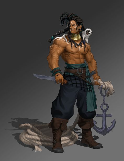 Hokkaido, Black Pirate Character Design, Black Pirate Art, D&d Pirate, Fantasy Pirate Art, Dnd Pirate Character Design, Male Pirate Character Design, Pirate Fantasy Art, Sailor Character Design