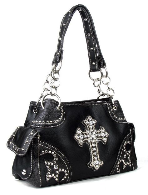 BLACK RHINESTONE BLING NEW CROSS WESTERN PURSE HANDBAG 2000s Purse, Y2k Handbag, Cross Purses, Bling Flip Flops, Skull Purse, Y2k Accessories, Wallpaper Mobile, Free Ringtones, Western Cowgirls