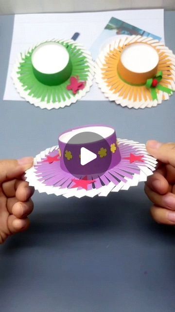 Crafts Using Paper Cups, Paper Sombrero Diy, Craft From Paper Cup, How To Make Paper Hat, Water Bottle Crafts For Kids, Paper Cup Crafts For Kids, Paper Hats For Kids, Sombrero Craft, Hat Crafts For Kids