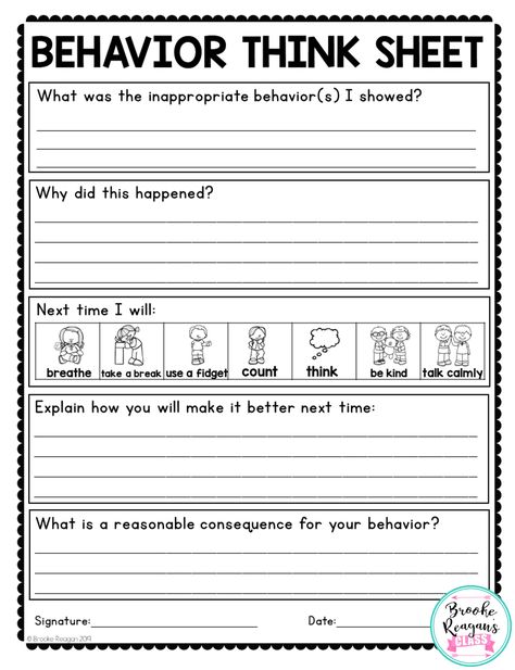 Think Spot Classroom, Behavior Forms For Students, Check In Sheets For Students, Behavior Sheets For Students, Behavior Coaching Activities, Behaviour Reflection Sheet, Student Behavior Reflection Sheet, Reflection Sheets For Behavior, Behavior Think Sheet Free Printable