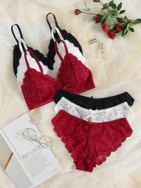 Multicolor  Collar   Plain  Embellished Slight Stretch  Women Intimates Bra And Panties Sets, Bra And Thong Set, Bra And Under Set, Slytherin Clothes, Cute Edgy Outfits, Women Bras, Shapewear Lingerie, Flattering Outfits, Women Bra