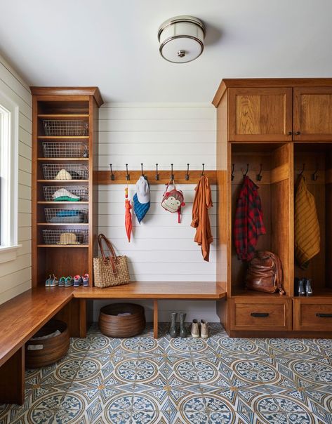 40 Mudroom Ideas for Spaces Small and Large Kitchen And Mudroom Combo, Mudroom Shelves, Built In Cubby, Mud Room Laundry Room Combo, Laundry/mudroom Ideas, Built In Cubbies, Mud Room Garage, Small Mudroom Ideas, Mudroom Cubbies