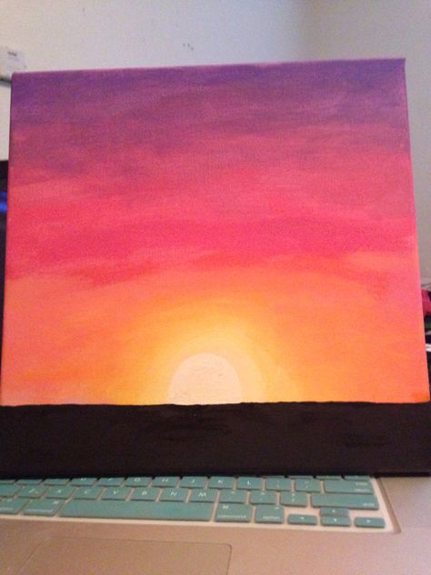 Sunset Sponge Painting, Sunset Painting Ideas Easy Simple, Sun Shine Drawing, Sunset Background Painting Easy, Golden Hour Painting Easy, Painting Ideas On Canvas Easy Sunset, Sun Rise Painting Easy, Mini Paintings Sunset, Easy Pink Sunset Painting