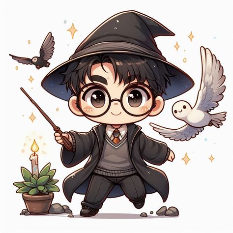 A chibi illustration of Harry Potter Available on Redbubble. #HarryPotter #Chibi Chibi Harry Potter, Imprimibles Harry Potter Gratis, Harry Potter Display, Chibi Illustration, Harry Potter Wallpaper Phone, Classe Harry Potter, Harry Potter Font, Imprimibles Harry Potter, Harry Potter Ron And Hermione