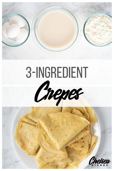 This easy crepe recipe feels way fancier than it is. With some simple ingredients, a frying pan, and my crepe-making pro tips, you'll have a stack of gorgeous crepes ready for sweet or savory toppings. Make them for a crowd and wow everyone at your next brunch... or just make them for yourself as a special weekend treat! #chelseadishes #brunchrecipes #brunchideas #basiccrepes #easycrepes 3 Ingredients Crepes, Crepes Easy Recipe, Crepe Batter Recipe Easy, Easy Crepes Recipe 3 Ingredients, Easy Crepe Recipe 3 Ingredients, Creaps Recipe Easy, How To Make Crepes Easy, Crapes Recipe Easy, How To Make Crepes