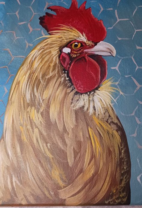 Handpainted 12x12 stretched canvas chicken painting Stretched Canvas Painting, Farm Animal Paintings, Arcylic Painting, Farm Chicken, Chicken And Cow, Rooster Painting, Boho Style Decor, Chicken Painting, Farmhouse Decor Kitchen