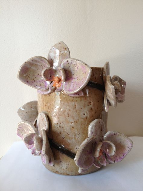 Orchid Ceramic Pots, Clay Crafts Flower Pot, Orchid Pots Ceramic Pottery, Ceramic Orchid Pots, Orchid Sculpture, Orchid Ceramic, Orchid Clay, Clay Orchid Pots, Clay Orchid