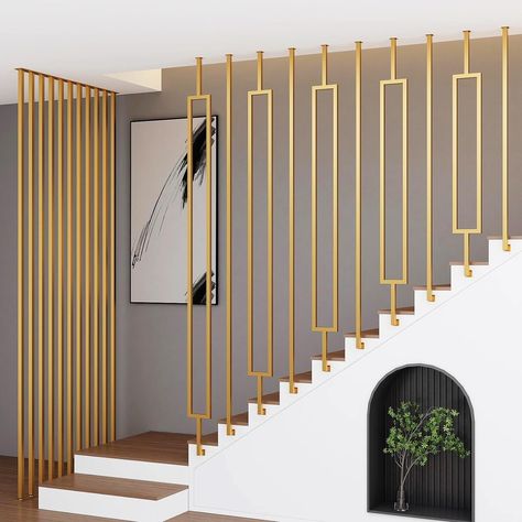 Stair Railings Entrance U-Shaped Stair Handrail Modern Style Square Tube Design Handrail Gold Wrought Iron Decorative Railing For Corridor Attic Porch Safety Hand Rail (Size : 30cm/11.8inch) : Amazon.ca: Tools & Home Improvement Stairs Partition Design Modern, Wrought Iron Staircase Railing, Hand Rails For Stairs Modern, Modern Stair Handrail, Iron Stair Railing Design, Hand Railings For Stairs, Hand Rails For Stairs, Modern Stair Railing Ideas, Handrail Modern