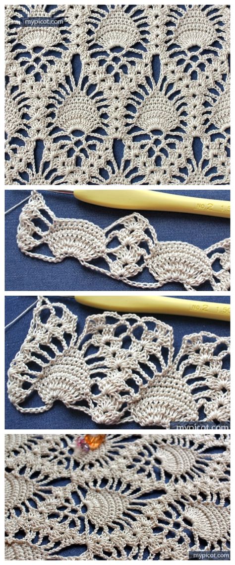 Pineapple Stitch, Crochet Unique, Confection Au Crochet, Pineapple Crochet, Crochet Lace Pattern, Crochet Diy, Crochet Design, Doily Patterns, Crochet Stitches Patterns