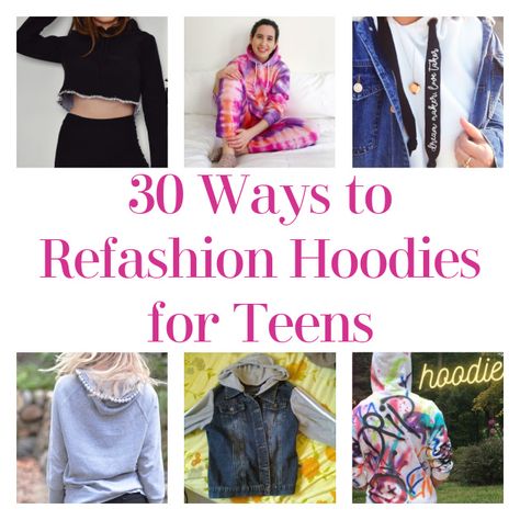 Hello, DIYers! The cool weather is coming and soon it will be time for snuggly sweaters and hoodies! Naturally, teens love to put their creative stamp on anything that they can! Here are some fantastic ideas for taking a plain or worn out hooded sweat shirt and turning it into something custom and new! Give […] The post 30 Ways to Refashion Hoodies for Teens appeared first on DIY Projects by Big DIY Ideas. Hoodie Iron On Ideas, Refashion Hoodie Diy Ideas, Diy Hoodie Upcycle, Upcycle Hoodies Ideas, Cut Up Hoodie Diy, Diy Crop Hoodie, Hoodie Diy Upcycle, Hoodie Diy Ideas, Diy Cropped Hoodie