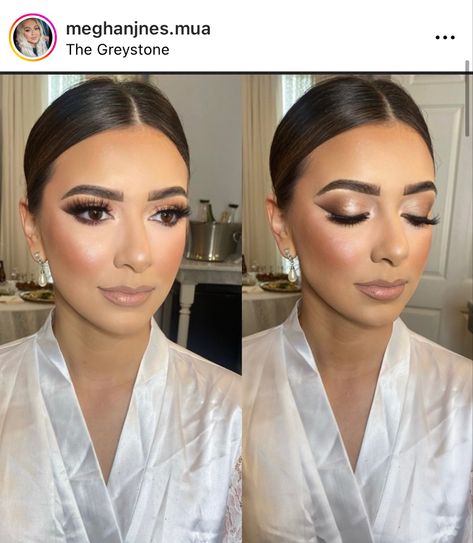 Makeup Looks For Brunette, Bridal Makeup For Blue Eyes And Brown Hair, Bridesmaid Makeup Inspo Brown Eyes, Taupe Dress Makeup Look, Bridal Wedding Makeup For Brown Eyes, Bridal Make Up Hooded Brown Eyes, Wedding Day Makeup For Bride Hazel Eyes, Wedding Smoky Makeup, Bridesmaid Makeup For Tan Skin