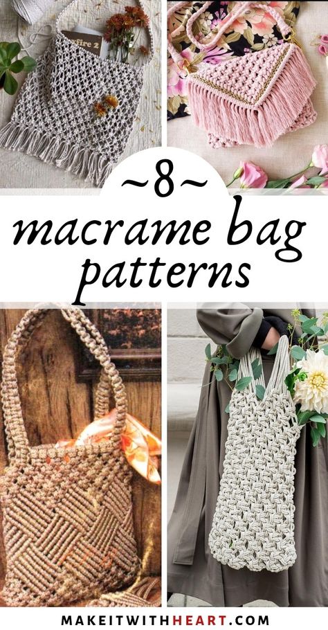 8 absolutely incredible patterns and tutorials for DIY macrame handbags, purses, and market bags #macrame #etsy Diy Bag Macrame, Macrame Purse Diy, Macrame Projects Free Pattern, Macrame Purse Tutorial, Macrame Handbags, Macrame Bag Tutorial, Vintage Macrame Patterns, Diy Macrame Wall Hanging, Pola Macrame