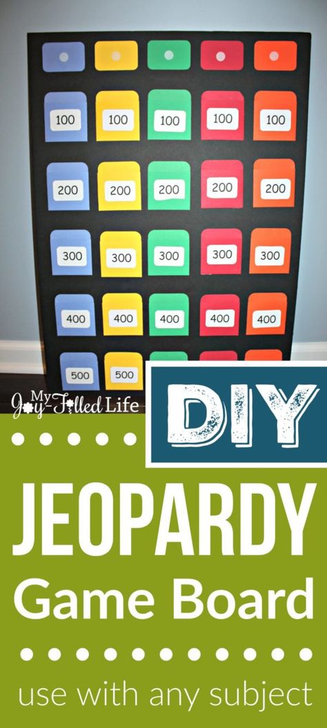 DIY Jeopardy Game Board - My Joy-Filled Life Gamify Your Life, Jeopardy Board, Homemade Board Games, Christmas Games For Adults, Jeopardy Game, Math Board Games, Board Games Diy, Math Boards, Board Game Night