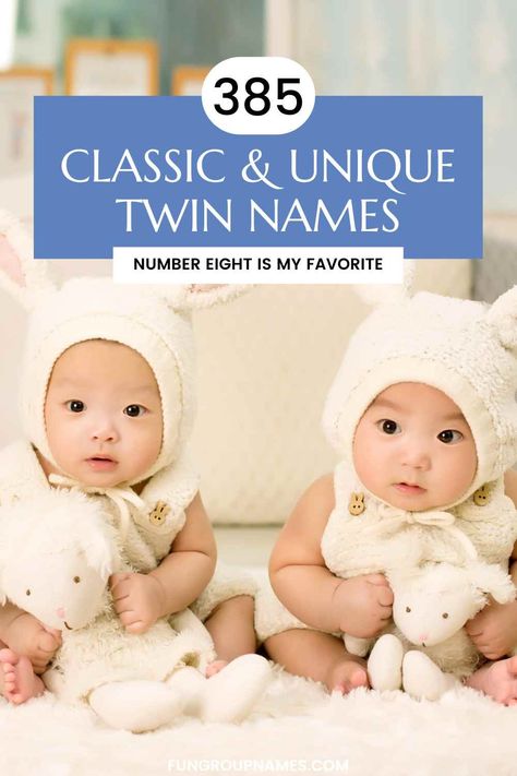 Find the perfect twin names with our ultimate guide! Explore over 385 matching, unique, and adorable names for twins, with meanings and origins. Twin Names Girl And Girl, Twin Name Ideas, Twin Names Boy And Girl, Unique Twin Names, Names For Twins, Twins Names, Rhyming Names, Twin Baby Names, Twins Announcement