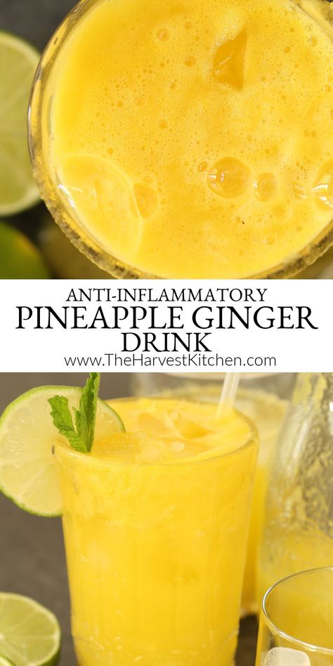 This Pineapple Ginger Cleansing Juice is an easy pineapple juice recipe to pull together.  It's a delicious blend of fresh organic pineapple, ginger root, turmeric root and lime. This is a great little detox juice cleanse that's loaded with anti-inflammatory, digestive-boosting and liver cleansing properties. Cleansing Juice, Pineapple Juice Recipes, Fresh Juice Recipes, Pineapple Ginger, Detox Juice Cleanse, Juice Cleanse Recipes, Juice Smoothies Recipes, Ginger Drink, Juicy Juice