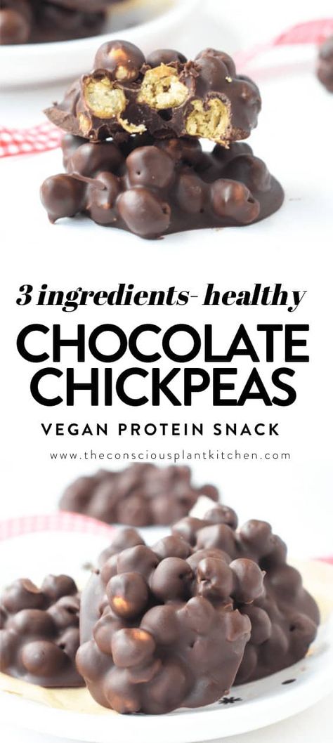 Chocolate Covered Chickpeas a vegan gluten-free protein snack with only 2 ingredients Vegan Protein Snacks, Conscious Plant Kitchen, Patisserie Vegan, Cocina Diy, Healthy Protein Snacks, Plant Kitchen, Protein Snack, Protein Desserts, Desserts Vegan