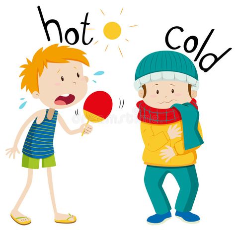 Opposite adjectives hot and cold stock illustration Opposites For Kids, Opposites Preschool, Ingles Kids, Body Parts Preschool, Grammar For Kids, English Activities For Kids, Learning English For Kids, Flashcards For Kids, Kids English