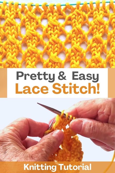 Get ready to take your knitting skills to the next level with this comprehensive guide on mastering a pretty and easy lace stitch. This friendly creator will be your knitting buddy, guiding you through each step of the process with patience and expertise. You'll be amazed at how quickly you can add a touch of elegance to your knitwear pieces using this captivating lace stitch pattern. With just a simple 4-row repeat, this stitch is perfect for both beginners and seasoned knitters looking to... Easy Lacy Knit Stitches, Lacey Knit Scarf Free Pattern, Knit Lace Stitch Pattern, Knit Lace Edging Pattern Free, Beginner Lace Knitting Patterns, Open Knit Stitch, Lacy Scarf Knitting Pattern Free, Easy Knit Lace Pattern, Lace Knit Pattern