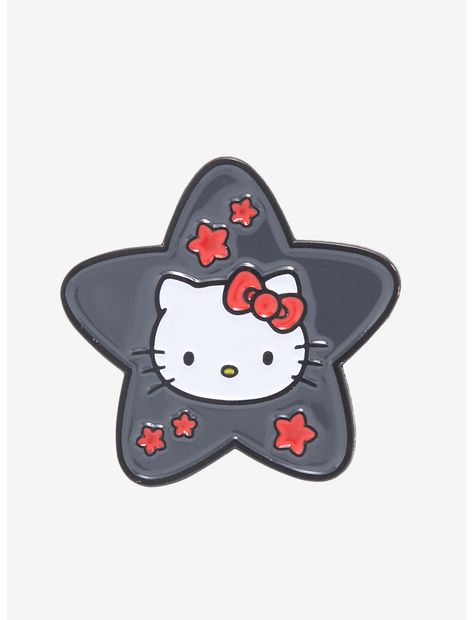 Hello Kitty Grey Star Enamel Pin Hello Kitty Coloring, Hello Kitty Images, Kitty Images, Hello Kitty Characters, Bag Pins, Black And White Posters, Bullet Journal Lettering Ideas, Pin Art, Hello Kitty Items