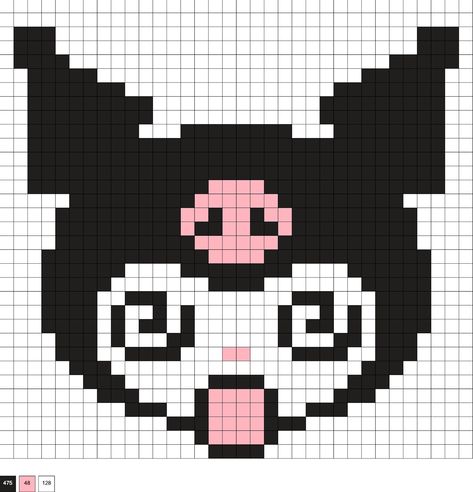 Pixel Drawings Sanrio, Sanrio Pixel Art Grid Kuromi, Designs Patterns Drawing, Pixel Art Grid Easy Sanrio, Ideas For Pixel Art, Kuromi Pearl Beads, Pixel Ideas Easy, Pixel Art Pattern 20x20, Perler Kuromi