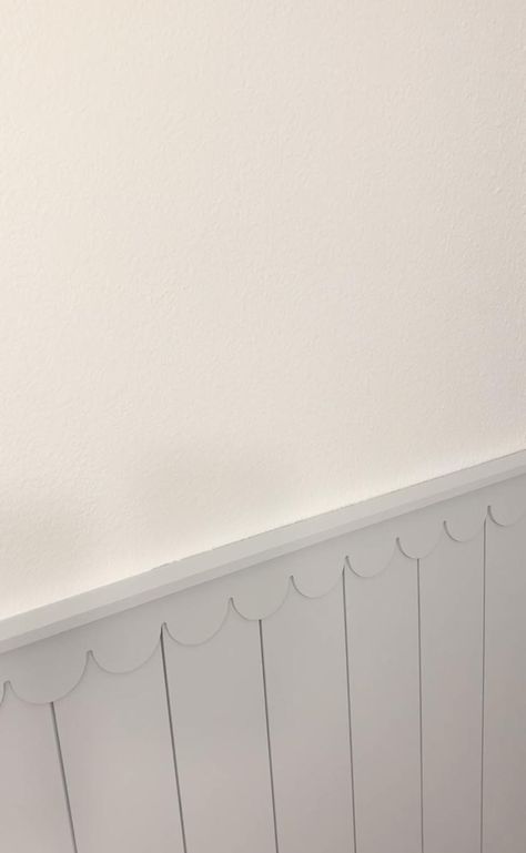 DIY Scalloped Shiplap Paneling - haus & hand Scalloped Built In Shelves, Scalloped Room Paint, Scallop Wainscoting, Scallop Wall Panelling, Half Wall Wainscoting Nursery, Scallop Trim Wood, Scalloped Crown Molding, Shiplap In Nursery, Scalloped Board And Batten