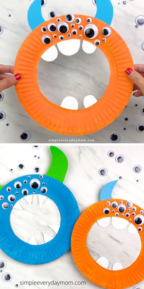 Google Eyes Crafts For Kids, Halloween Activities For Prek, Preschool Circle Crafts, Halloween Art For Preschoolers, Paper Plate Monsters, Monster Activities Preschool, Monsters Inc Crafts For Kids, Preschool Monster Crafts, Preschool Activities Halloween