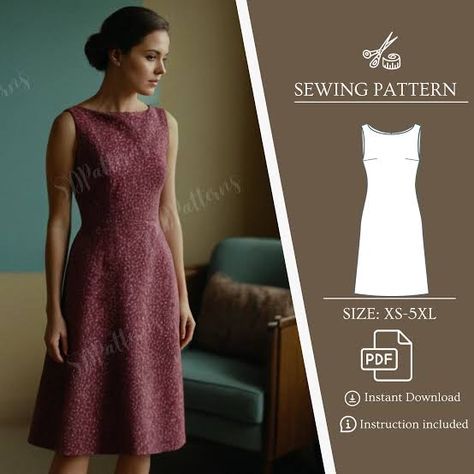 Pattern Formal Dress, Dress Pdf Pattern, Sewing Dress, Simple Sewing, Boat Neck Dress, Make Your Own Clothes, Dress Classic, Couture Mode, Womens Sewing Patterns