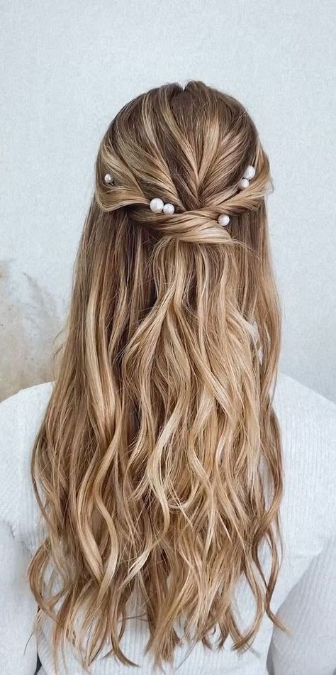 Half Up Wedding, Half Up Wedding Hair, Beach Curls, Wedding Hair Half, Bridesmaid Hairstyles Half Up Half Down, Beach Wave Hair, Easy Hairstyles For Medium Hair, Beach Wedding Hair, Up Dos For Medium Hair