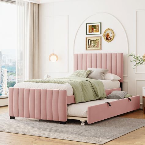 Platform Bed With Trundle, Twin Trundle Bed, Twin Size Bed Frame, Modern Bed Frame, Velvet Upholstered Bed, Bed With Trundle, Upholstered Daybed, Twin Platform Bed, Upholstered Bed Frame