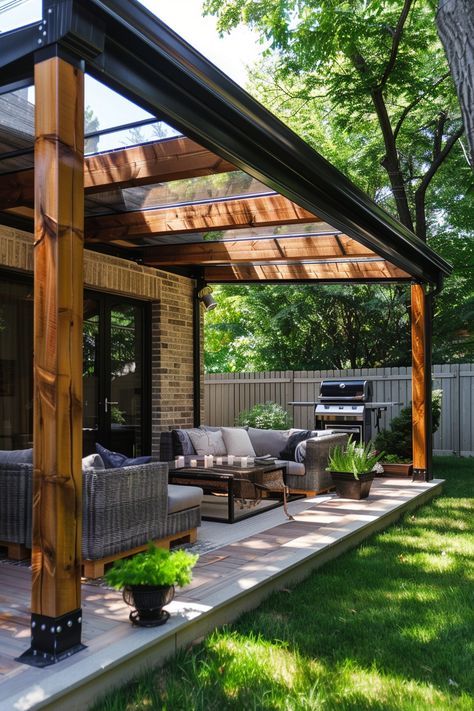 Outdoor Patio Ideas Backyards, Backyard Covered Patios, Outdoor Covered Patio, Modern Backyard Landscaping, Backyard Renovations, Farmhouse Porch, Patio Shade, Modern Backyard, Backyard Inspo