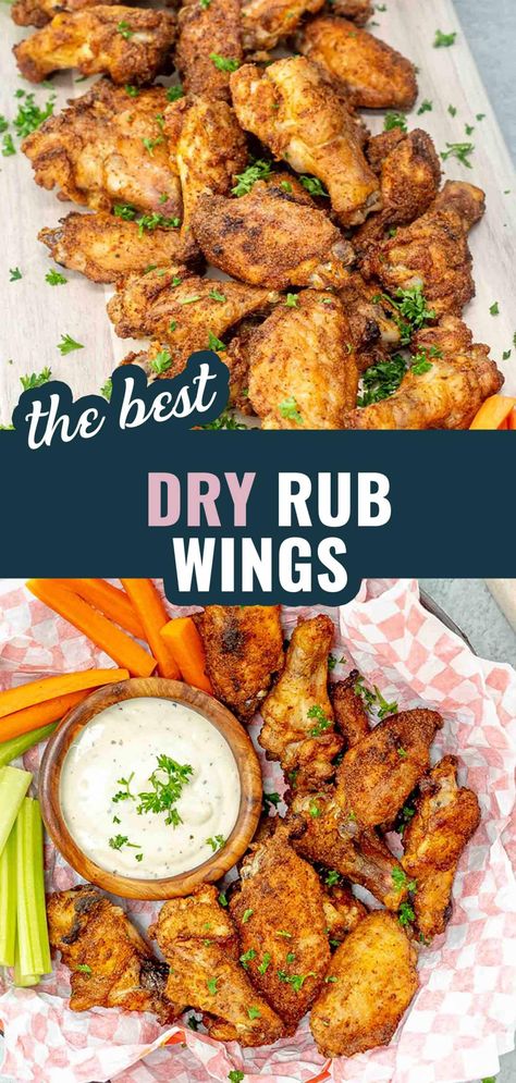 Try these Crispy Dry Rub Wings! Coated in a flavorful blend of spices and baked to perfection, they're perfect for any occasion. #ChickenWings #DryRubWings #EasyRecipes #GameDayFood #CrispyWings Chicken Wing Rubs And Sauces, Wing Flavors Recipes, Chicken Wing Rub, Dry Rub Wings, Dry Rub Chicken Wings, Easy Chicken Wings, Roasted Chicken Wings, Hot Wing Recipe, Dry Rub For Chicken