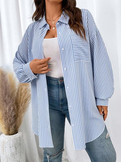 White And Blue Striped Shirt Outfit, Blue Stripe Shirt Outfit, Striped Long Sleeve Outfit, Blue And White Striped Shirt Outfit, White Striped Shirt Outfit, Blue Striped Shirt Outfit, Long Shirt Outfits, Outfits With Striped Shirts, Blue And White Striped Shirt