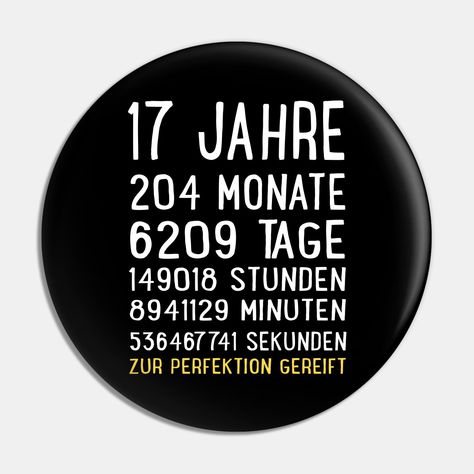 17. Geburtstag - siebzehnten Geburtstag Vintage - siebzehn Jahre alt - Countdown Geburtstag -17 und ehrfürchtigen Geschenk jungen Mädchen -- Choose from our vast selection of pins to match with your desired size to make the perfect custom pin. Pick your favorite: Movies, TV Shows, Art, and so much more! Available in small and large. Perfect to wear or to decorate your bag or backpack with. 17. Geburtstag, Custom Pins, The Selection